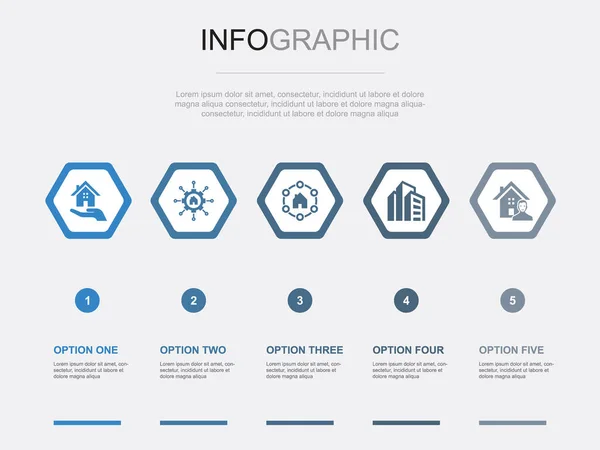 Eigendom Pictogrammen Infographic Design Sjabloon Creatief Concept Met Opties — Stockvector