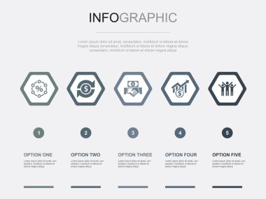 sermaye simgeleri Infographic tasarım şablonu. 5 adımlı yaratıcı kavram