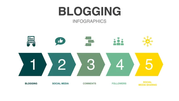Blogging Pictogrammen Infographic Design Template Creatief Concept Met Opties — Stockvector