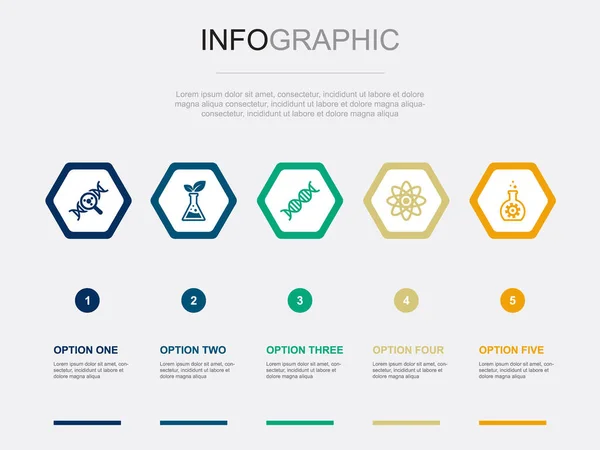 Ikony Biotechnologii Szablon Projektu Infograficznego Kreatywna Koncepcja Krokami — Wektor stockowy