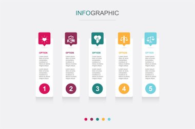 Temel değerler, güven, dürüstlük, etik, bütünlük ikonları Infographic tasarım şablonu. 5 seçenekli yaratıcı konsept