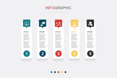 deneyim, danışman, strateji, destek, tavsiye simgeleri Infographic tasarım şablonu. 5 seçenekli yaratıcı konsept