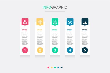 Toplantı, şirket ahlakı, sözleşme, strateji, görev simgeleri Infographic tasarım şablonu. 5 seçenekli yaratıcı konsept