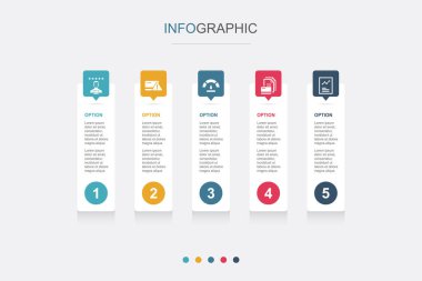 Kredi derecelendirme, risk, kredi notu, kredi geçmişi, ikonlar Infographic tasarım şablonu. 5 seçenekli yaratıcı konsept