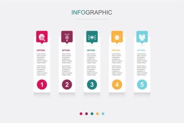 Derin öğrenme, algoritma, sinirsel ağ, yapay zeka, makine öğrenme simgeleri Infographic tasarım şablonu. 5 seçenekli yaratıcı konsept