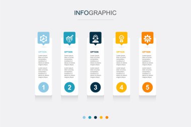 servis, satış, destek, kalite, optimizasyon simgeleri Infographic tasarım şablonu. 5 seçenekli yaratıcı konsept
