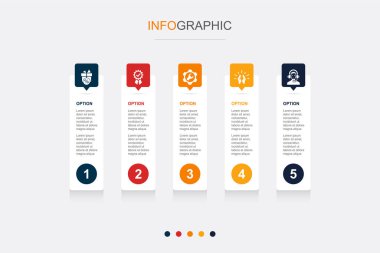 Sadakat programı, kalite, hizmet, saygı, destek ikonları Infographic tasarım şablonu. 5 seçenekli yaratıcı konsept
