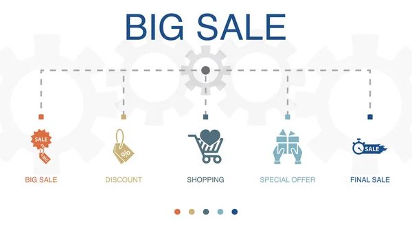 Großer Verkauf Rabatt Einkaufen Sonderangebot Endverkauf Symbole Infografik Design Vorlage — Stockvektor