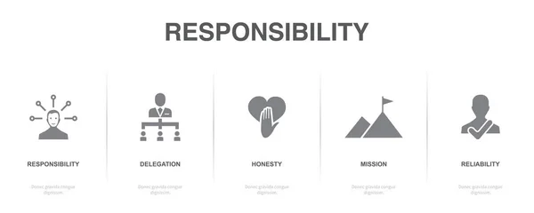 Responsabilidad Delegación Honestidad Misión Fiabilidad Iconos Plantilla Diseño Infográfico Concepto — Archivo Imágenes Vectoriales