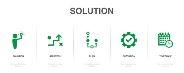 Lösung Strategie Plan Ausführung Zeitplan Symbole Infografik Design Vorlage Kreatives — Stockvektor