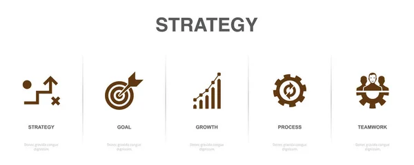 Strategi Mål Tillväxt Process Lagarbete Ikoner Infographic Design Mall Kreativt — Stock vektor