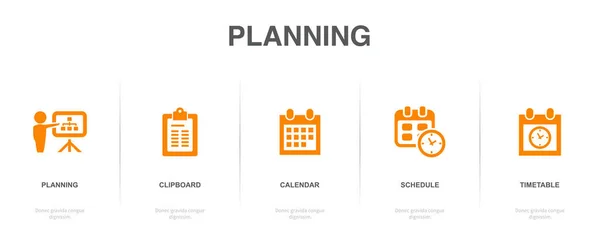 Planung Zwischenablage Kalender Zeitplan Fahrplan Symbole Infografik Design Vorlage Kreatives — Stockvektor
