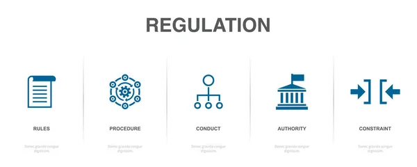 Kurallar Prosedür Yönetim Otorite Kısıtlama Ikonlar Infographic Tasarım Şablonu Seçenekli — Stok Vektör