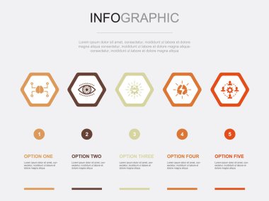 yaratıcı strateji simgeleri Infographic tasarım şablonu. 5 adımlı yaratıcı kavram