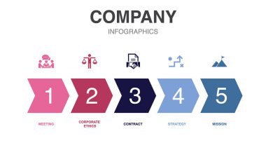 Şirket simgeleri Infographic tasarım şablonu. 5 adımlı yaratıcı kavram