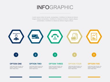 Kredi derecelendirme simgeleri Infographic tasarım şablonu. 5 adımlı yaratıcı kavram