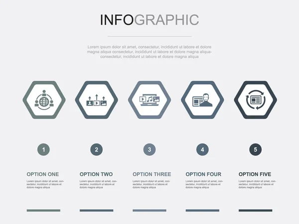 Content Management Symbole Infografik Design Vorlage Kreatives Konzept Mit Schritten — Stockvektor