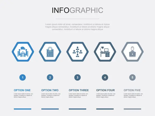 Coworking Iconen Infographic Design Template Creatief Concept Met Stappen — Stockvector
