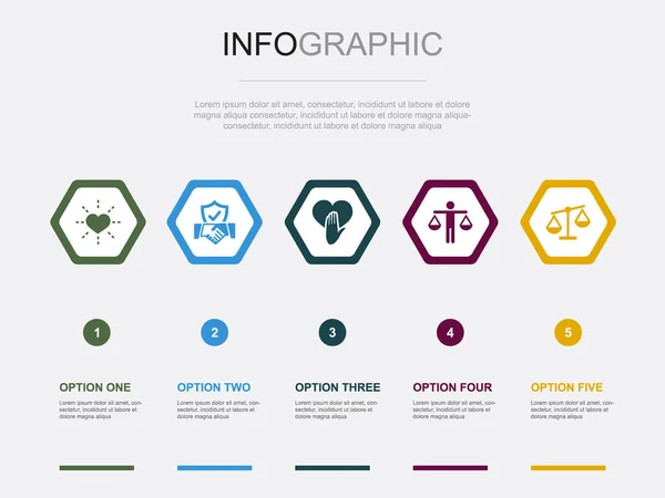 Podstawowe Wartości Ikony Infograficzny Szablon Projektu Koncepcja Kreatywna Wariantami — Wektor stockowy