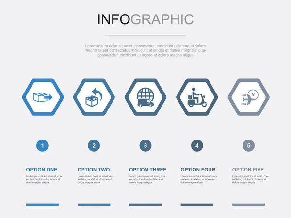 Ícones Entrega Modelo Design Infográfico Conceito Criativo Com Opções —  Vetores de Stock