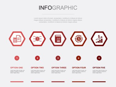 muhasebe simgeleri Infographic tasarım şablonu. 5 seçenekli yaratıcı konsept