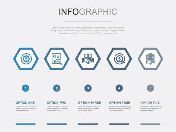 Asset Management Iconen Infographic Design Template Creatief Concept Met Opties — Stockvector