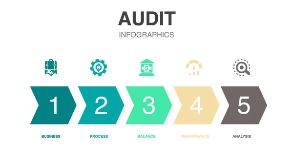 Icone Audit Modello Progettazione Infografica Concetto Creativo Con Opzioni — Vettoriale Stock