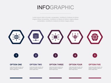 Büyük veri simgeleri Infographic tasarım şablonu. 5 seçenekli yaratıcı konsept