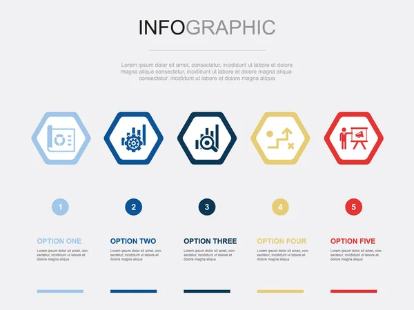 Bedrijfsplanning Pictogrammen Infographic Design Template Creatief Concept Met Stappen — Stockvector