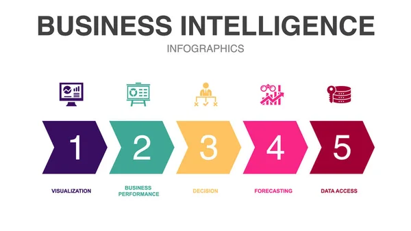 Ícones Business Intelligence Modelo Design Infográfico Conceito Criativo Com Passos —  Vetores de Stock