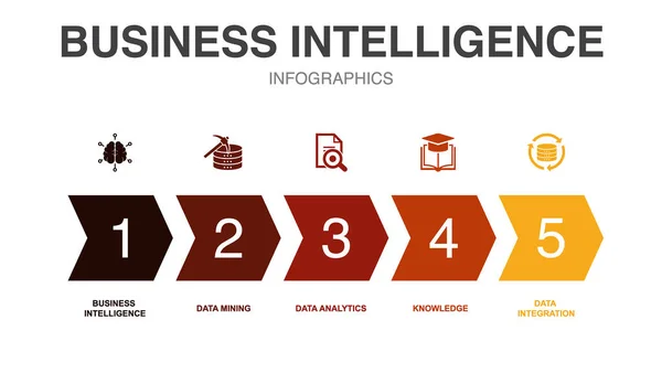 Ícones Business Intelligence Modelo Design Infográfico Conceito Criativo Com Passos —  Vetores de Stock