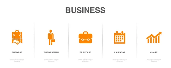 Business Uomo Affari Valigetta Calendario Grafico Icone Modello Design Infografico — Vettoriale Stock