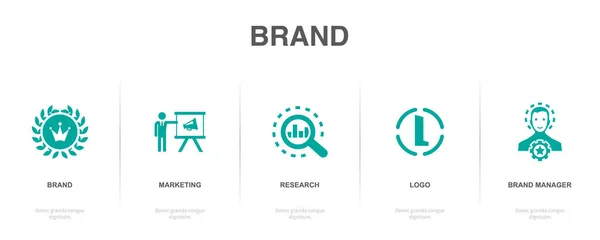 ブランドマーケティング研究ロゴブランドマネージャーアイコンインフォグラフィックデザインテンプレート 5つのオプションを持つ創造的なコンセプト — ストックベクタ