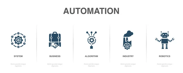 Система Бізнес Алгоритм Промисловість Робототехніка Іконки Шаблон Інфографічного Дизайну Креативна — стоковий вектор