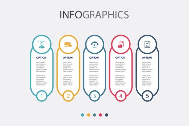 Kredi notu, risk, kredi notu, kredi geçmişi, rapor, ikonlar Infographic tasarım şablonu. 5 seçenekli yaratıcı konsept