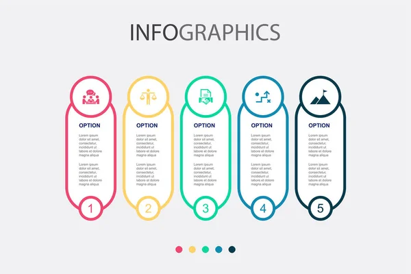 Toplantı Şirket Ahlakı Sözleşme Strateji Görev Ikonlar Infographic Tasarım Şablonu — Stok Vektör