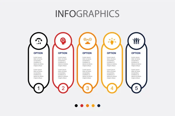 Prestaties Vermogen Houding Impact Succes Pictogrammen Infographic Design Template Creatief — Stockvector