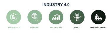 Endüstri 4.0, internet, otomasyon, robot, imalat, ikon Infographic tasarım şablonu. 5 seçenekli yaratıcı konsept