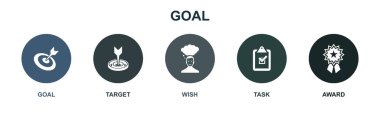 hedef, hedef, istek, görev, ödül, simgeler Infographic tasarım şablonu. 5 seçenekli yaratıcı konsept