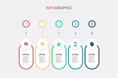 Cevap, yorum, cevap, cevap, neden, ikonlar Infographic tasarım şablonu. 5 seçenekli yaratıcı konsept