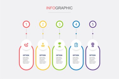 hedef, hedef, istek, görev, ödül, simgeler Infographic tasarım şablonu. 5 seçenekli yaratıcı konsept