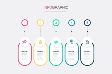 işe alma, eğitim, röportaj, aday, başvuru, ikonlar Infographic tasarım şablonu. 5 seçenekli yaratıcı konsept