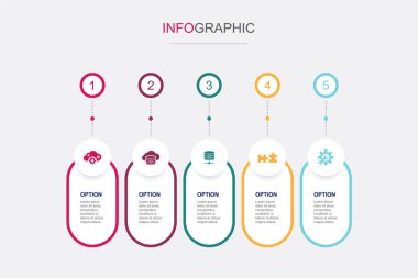 SaaS, bulut depolama, veritabanı, uyumluluk, yapılandırma, simge Infographic tasarım şablonu. 5 seçenekli yaratıcı konsept