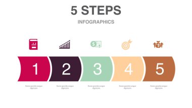 yıllık rapor, büyüme, tahviller, hedef, kâr payları, simgeler Infographic tasarım şablonu. 5 seçenekli yaratıcı konsept