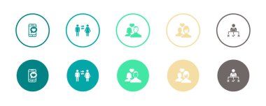 Flört uygulaması, ilişkiler, erkek arkadaş, kız arkadaş, karar, ikonlar Infographic tasarım şablonu. 5 seçenekli yaratıcı konsept