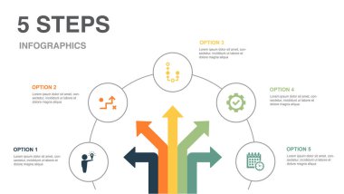 Çözüm, strateji, plan, uygulama, zaman çizelgesi, ikonlar Infographic tasarım şablonu. 5 seçenekli yaratıcı konsept