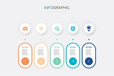 development, management, analysis, teamwork, smart, icons Infographic design layout design template. Creative presentation concept with 5 options