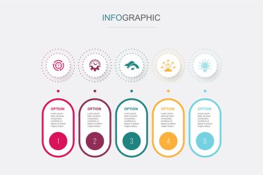 efficiency, time management, speed, multitasking, innovation, icons Infographic design layout design template. Creative presentation concept with 5 options