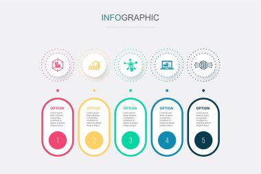 industry 4.0, automation, digitization, digital marketing, digital world, icons Infographic design layout design template. Creative presentation concept with 5 options