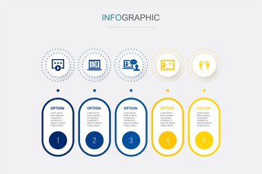 video course, Distance exam, Online coaching, distance teacher, communication, icons Infographic design layout design template. Creative presentation concept with 5 options